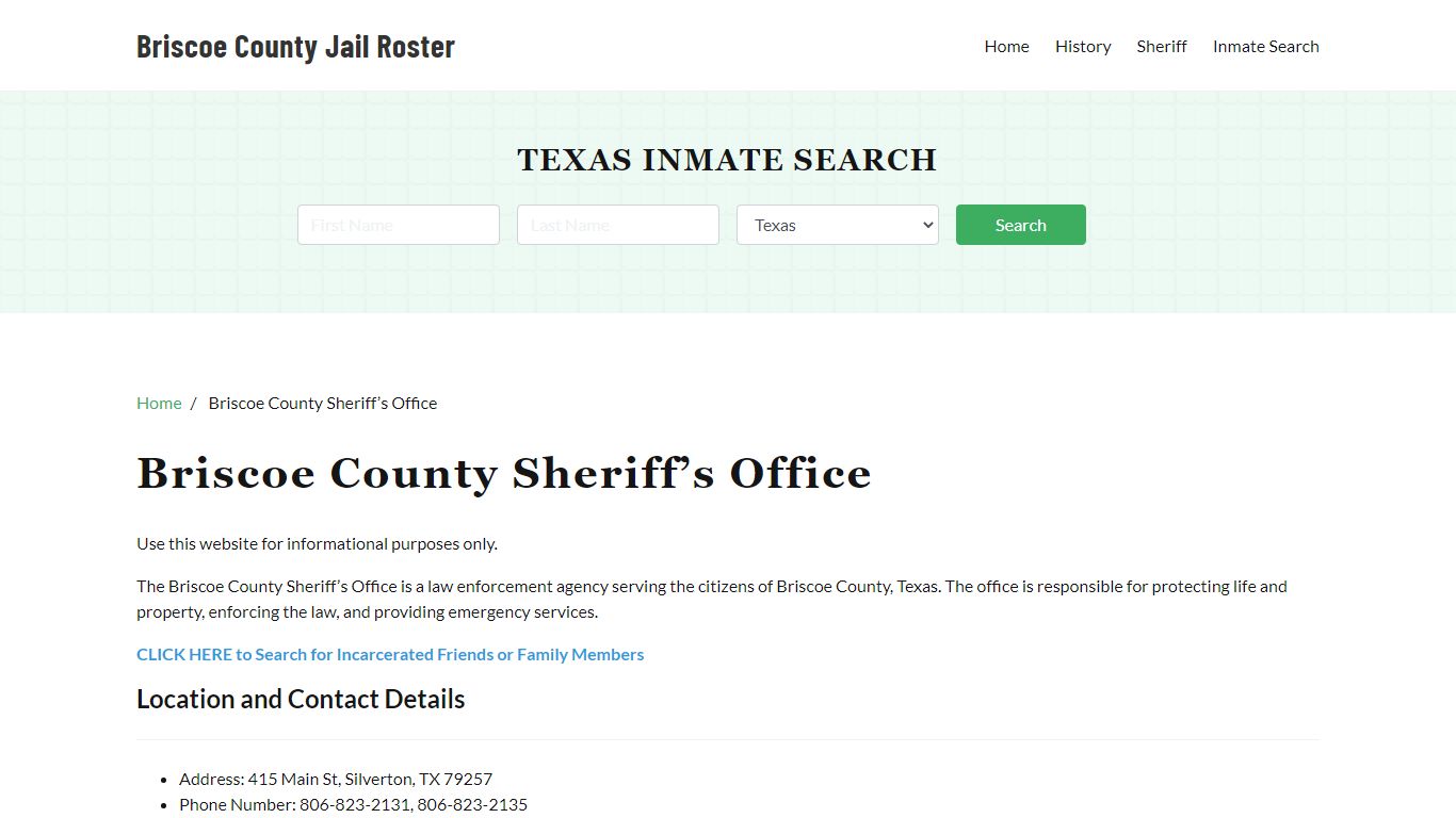 Briscoe County Sheriff Office, TX, Arrest Warrants Search