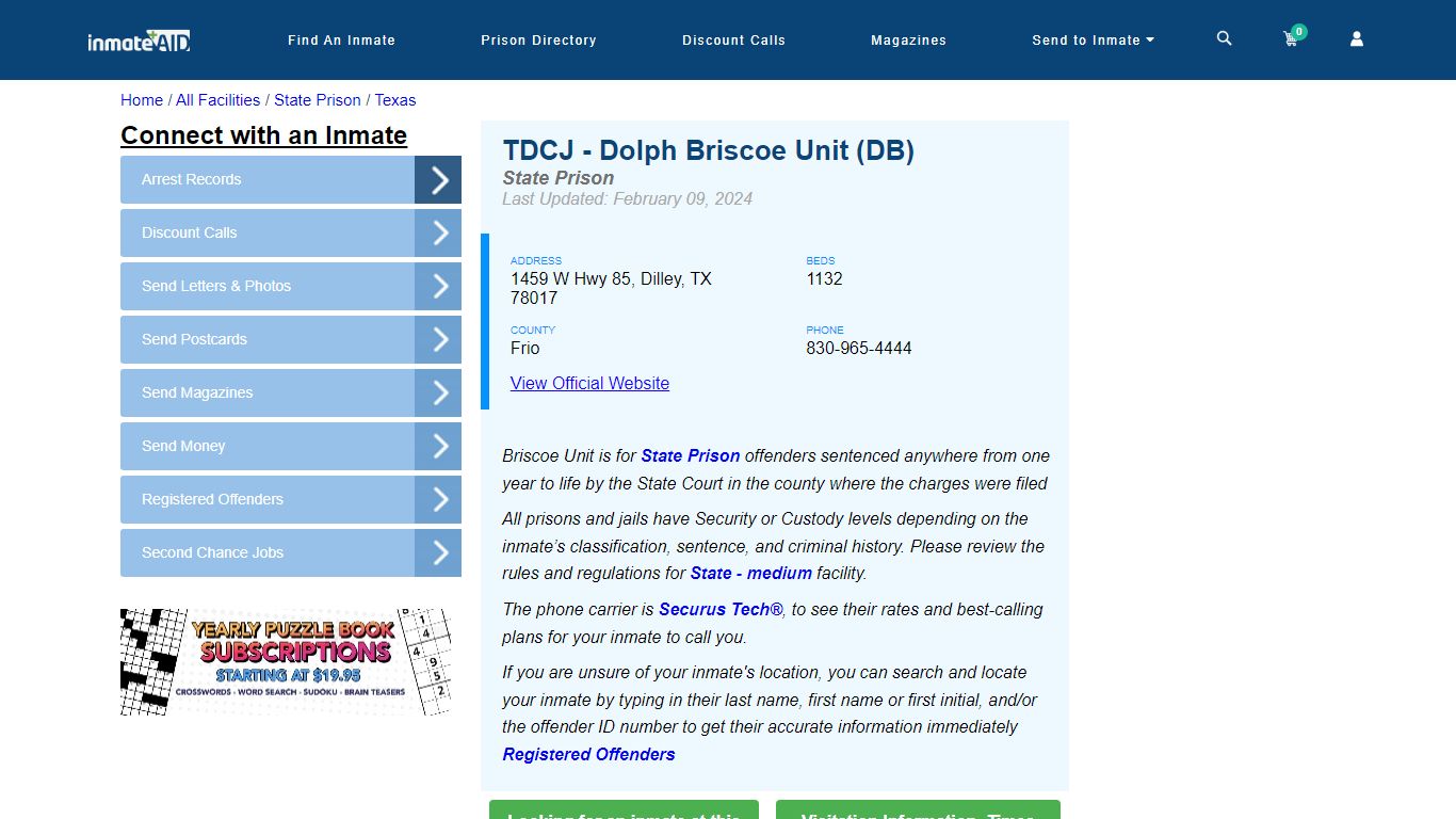 TDCJ - Dolph Briscoe Unit (DB) & Inmate Search - Dilley