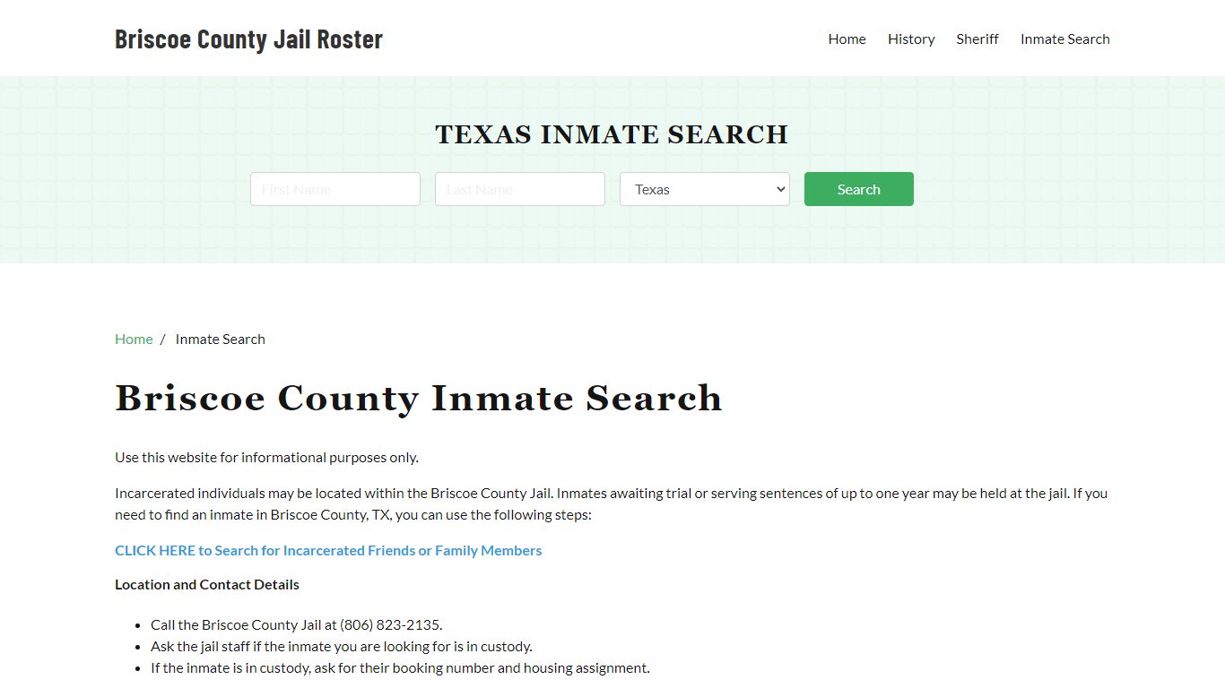 Briscoe County, TX Detainee Lookup